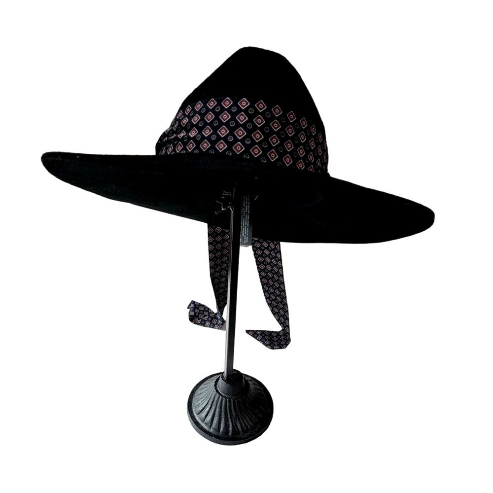 Zara Black Felt Hat with Printed Scarf Size Medium Boho Bohemian - Picture 9 of 10